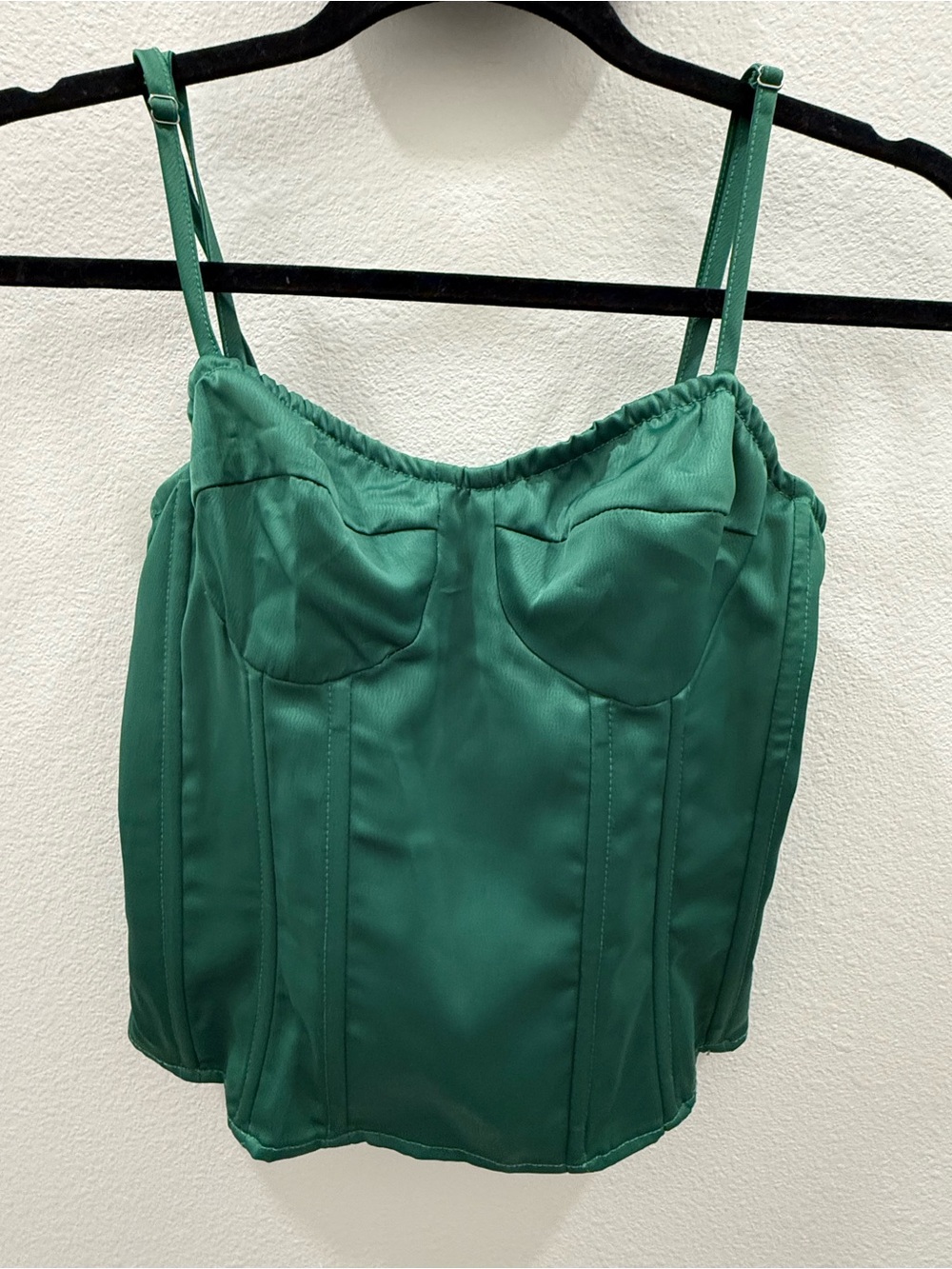 PrettyLittleThing Green Satin Boned Corset Top